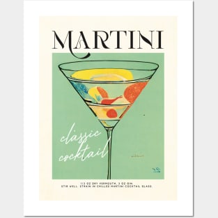 Martini Retro Poster Green Classic Bar Prints, Vintage Drinks, Recipe, Wall Art Posters and Art